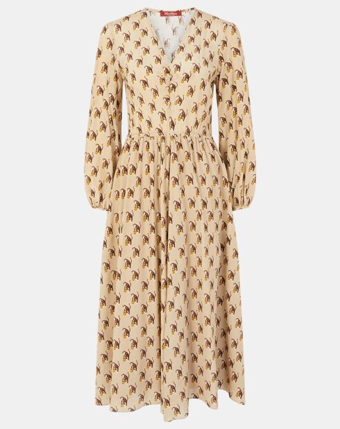 Robe 100% Soie Oxalis beige moyen