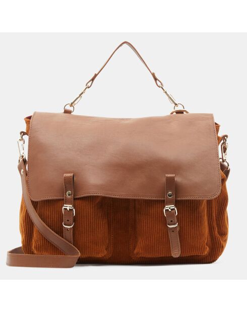 Sac cartable réversible en Velours côtelé Maxi Maths marron 24x35x9 cm