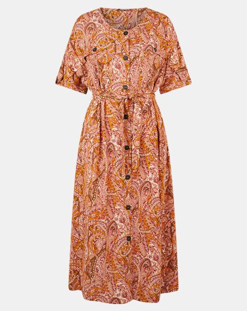 Robe fluide boutonnée Roxane imprimé fantaisie multicolore