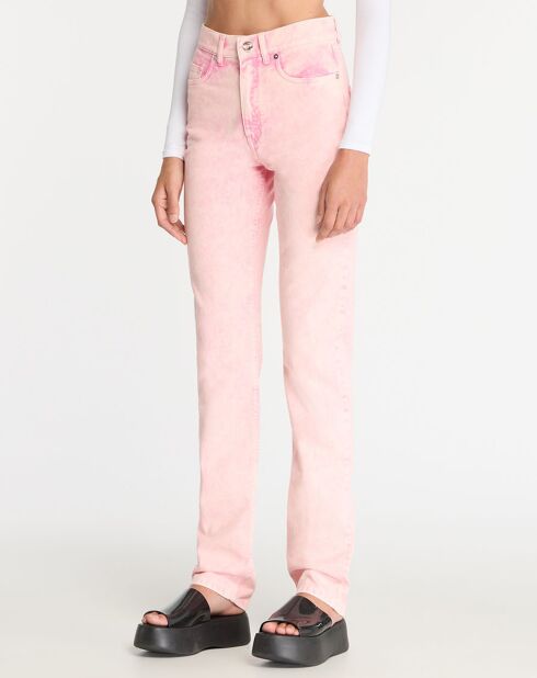Vaqueros de mezclilla de pierna recta rosa claro