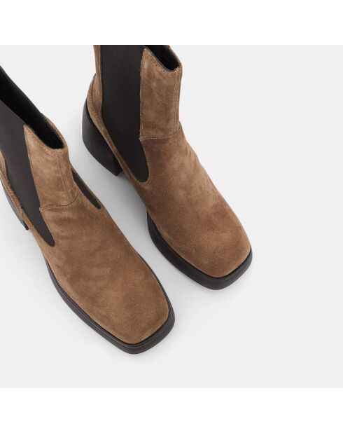 Chelsea Boots en Velours de Cuir beige foncé - Talon 9 cm