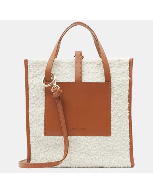 Sac cabas en Laine & Cuir Petit Dessin blanc 24x24x11 cm