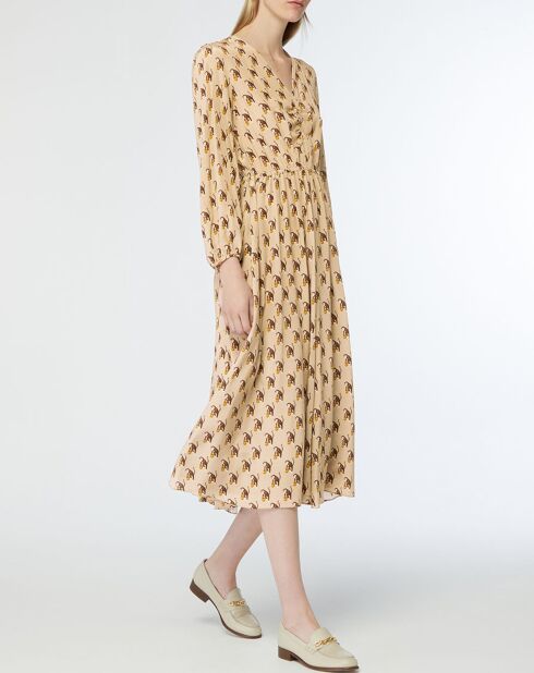 Robe 100% Soie Oxalis beige moyen