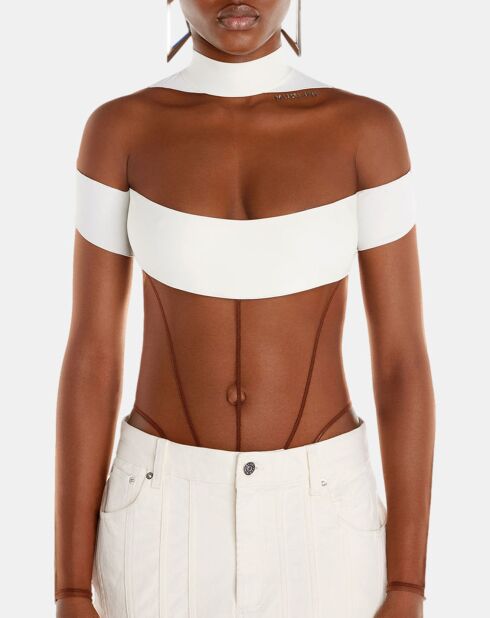 Body à découpes résille marron/écru