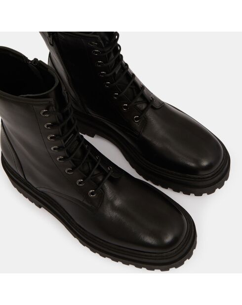 Boots en Cuir à lacets semelle épaisse noires - Talon 5,5 cm
