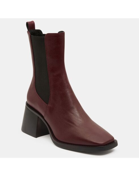 Chelsea Boots en Cuir talon flare bout carré rouge bordeaux - Talon 6 cm