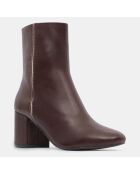 Bottines en Cuir talon détail rouge bordeaux - Talon 7 cm