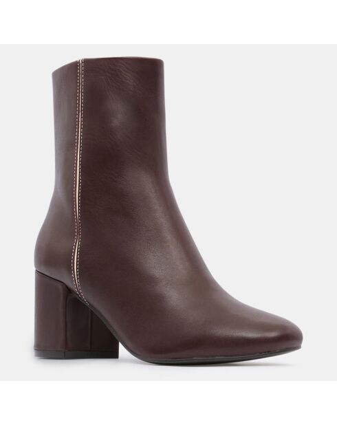 Bottines en Cuir talon détail rouge bordeaux - Talon 7 cm