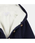 Gilet à capuche en coton & laine Agalia intérieur fourré bleu marine