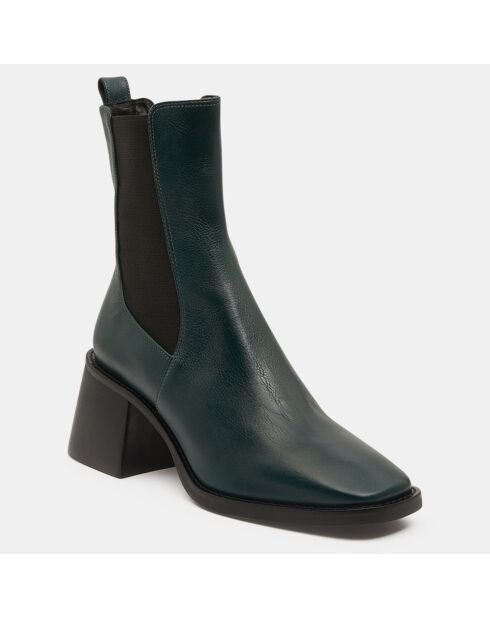 Chelsea Boots en Cuir talon flare bout carré vertes - Talon 6 cm