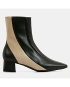 Bottines en Cuir Tricolores vert/beige - Talon 4 cm