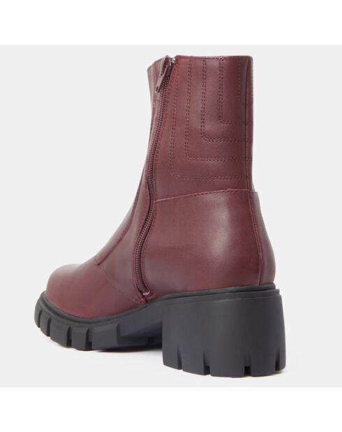 Boots en Cuir matelassées rouge bordeaux - Talon 5,5 cm