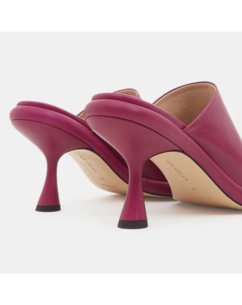 Mules June de cuero rosa oscuro, tacón de 7 cm