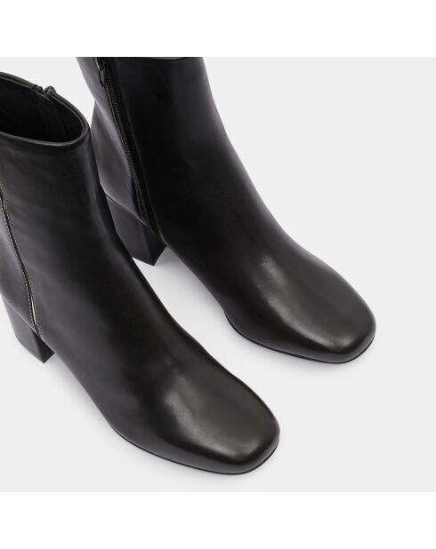 Bottines en Cuir talon détail noires - Talon 7 cm