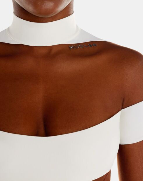 Body à découpes résille marron/écru