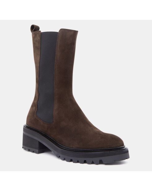 Chelsea Boots en Velours de Cuir marron - Talon 5.5 cm