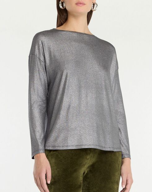 Dunkelgraues T-Shirt mit U-Boot-Ausschnitt