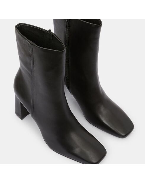 Bottines en Cuir talon bout carré noires - Talon 7 cm