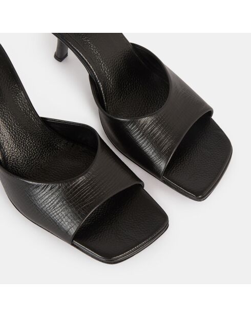 HLS Pantoletten aus Leder, schwarz, 8 cm Absatz