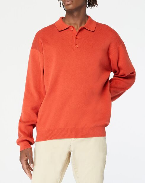 Pull polo en Maille de Coton Dolonit rouge orangé