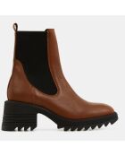 Chelsea boots en Cuir camel - Talon 6 cm