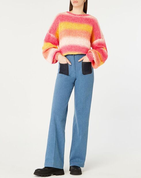 Luxor Knit Blend Trui met grote roze/gele strepen