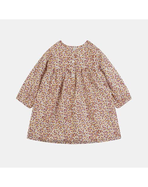 Robe à smocks en coton bio Octavia Aop écru/multicolore