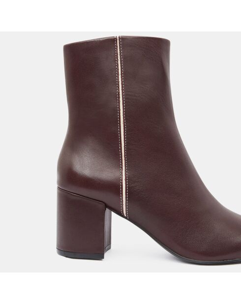 Bottines en Cuir talon détail rouge bordeaux - Talon 7 cm