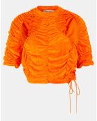 Crop Top extensible en Velours Peephole Ruched orange