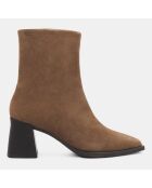 Bottines en Velours de Cuir beige foncé - Talon 7 cm