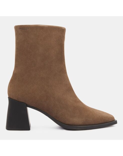 Bottines en Velours de Cuir beige foncé - Talon 7 cm