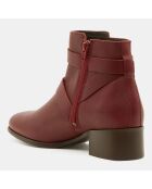 Bottines en Cuir plates détail brides rouge bordeaux - Talon 3 cm