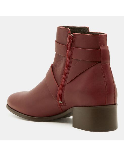 Bottines en Cuir plates détail brides rouge bordeaux - Talon 3 cm