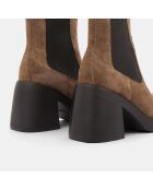 Chelsea Boots en Velours de Cuir beige foncé - Talon 9 cm