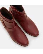 Bottines en Cuir plates détail brides rouge bordeaux - Talon 3 cm