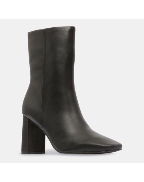 Bottines en Cuir talon bout carré noires - Talon 7 cm