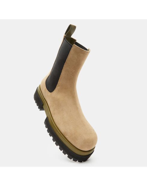 Chelsea Boots en Velours de Cuir Augusta beige clair
