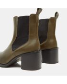 Chelsea boots en Cuir vert kaki - Talon 5 cm