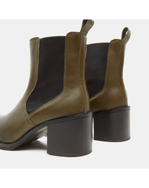 Chelsea boots en Cuir vert kaki - Talon 5 cm