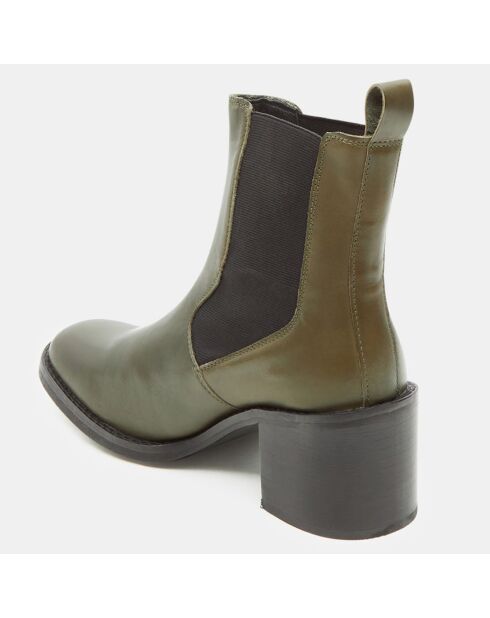 Chelsea boots en Cuir vert kaki - Talon 5 cm