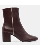 Bottines en Cuir talon détail rouge bordeaux - Talon 7 cm