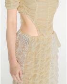 Robe longue extensible Ruched Cut Out écrue