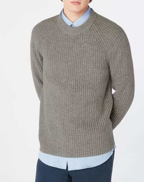 Pull en Laine & Cachemire Poterond col rond gris clair