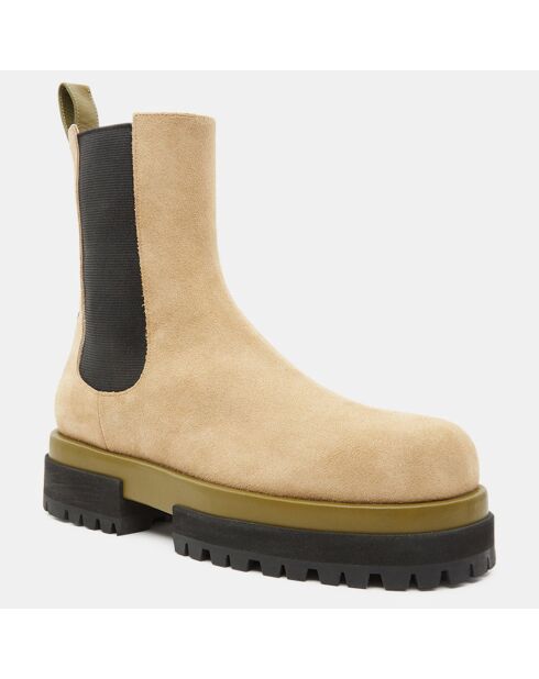 Chelsea Boots en Velours de Cuir Augusta beige clair