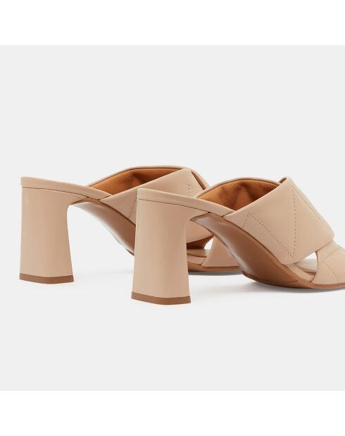 Mules en Cuir Matelassées beiges - Talon 7.5 cm
