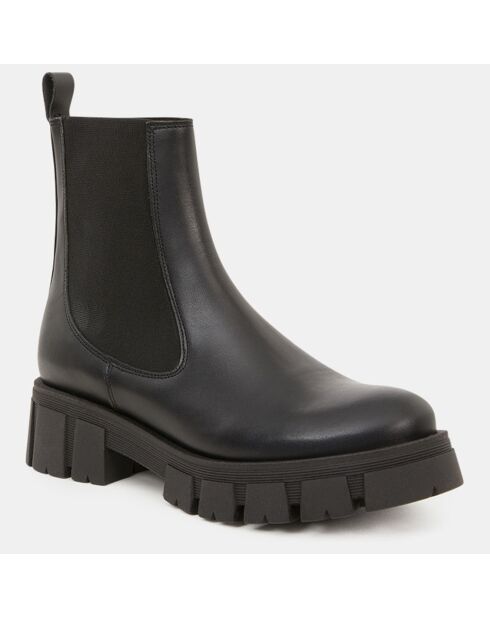 Chelsea boots en Cuir semelle épaisse noires - Talon 4 cm