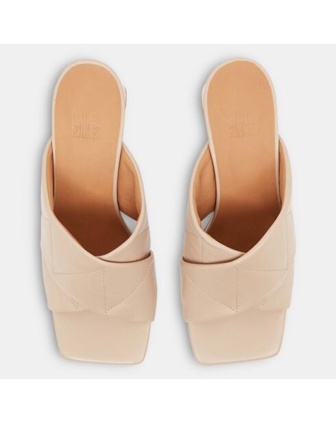 Mules en Cuir Matelassées beiges - Talon 7.5 cm