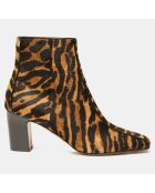 Bottines en Cuir façon Pony Harlay noir/marron - Talon 6.5 cm