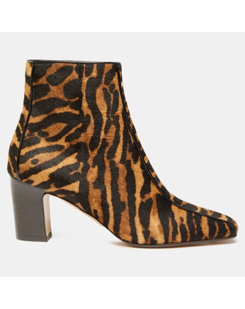 Bottines en Cuir façon Pony Harlay noir/marron - Talon 6.5 cm