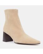 Bottines en Velours de Cuir beiges - Talon 7 cm